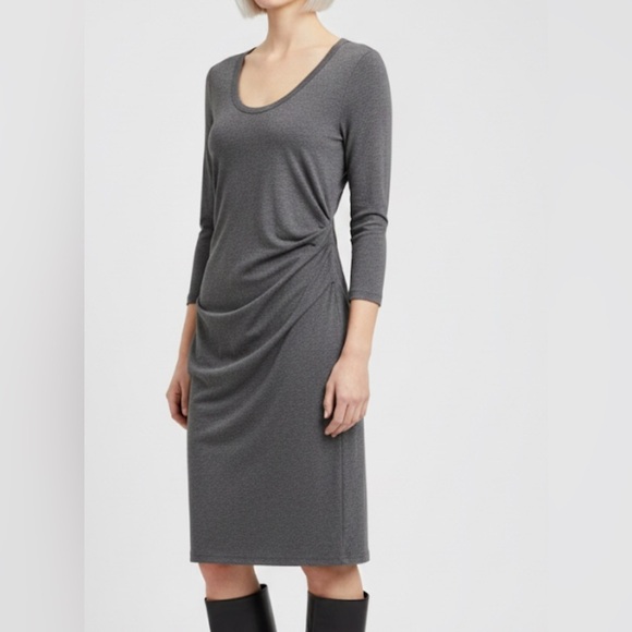 James Perse Dresses & Skirts - James Perse Ruched Heather Gray Stretch Cotton-Blend Jersey Midi Dress‎ Size 4